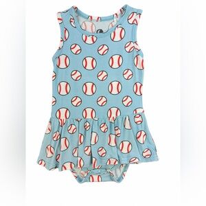 DREAM JAMMS Baby Girl Bamboo Baseball Skirted Onesie Dress- 12-18M